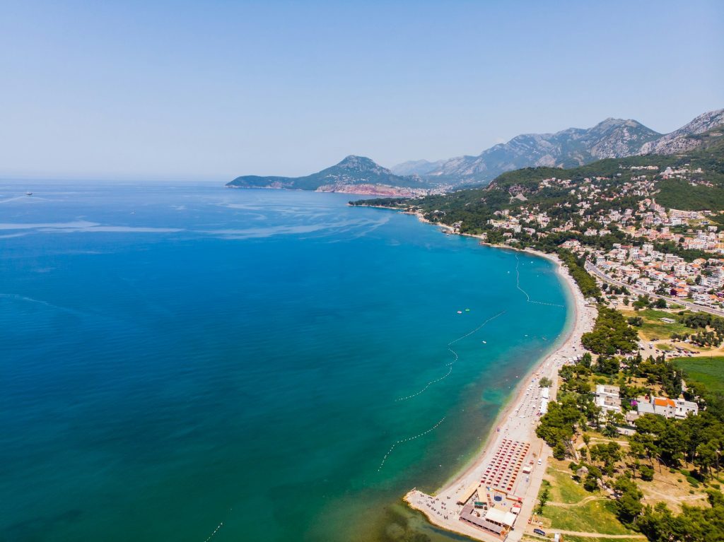 Aerial view of city Bar , Montenegro and Adriatic Mediterranean sea