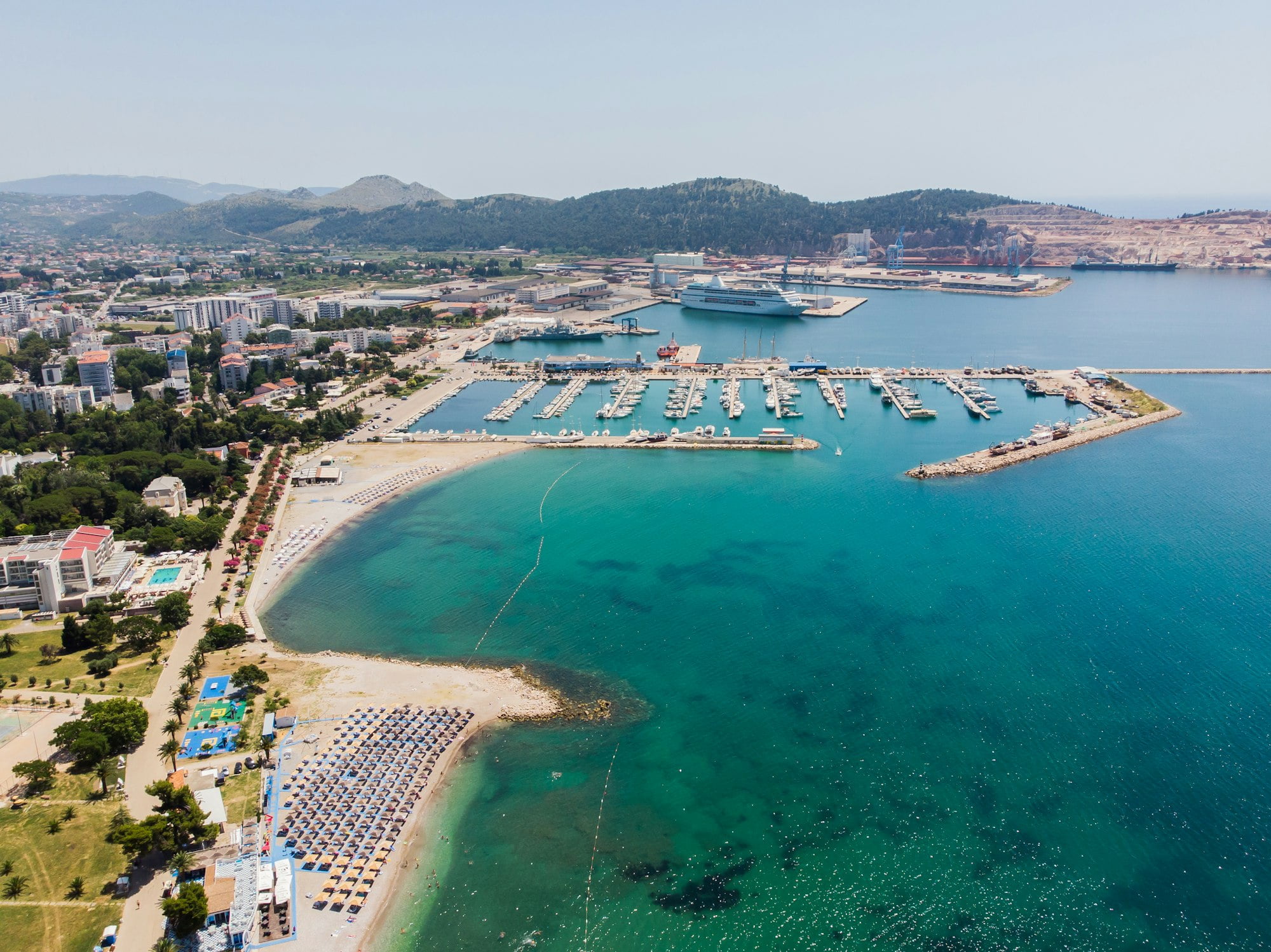 Aerial view of city Bar , Montenegro and Adriatic Mediterranean sea