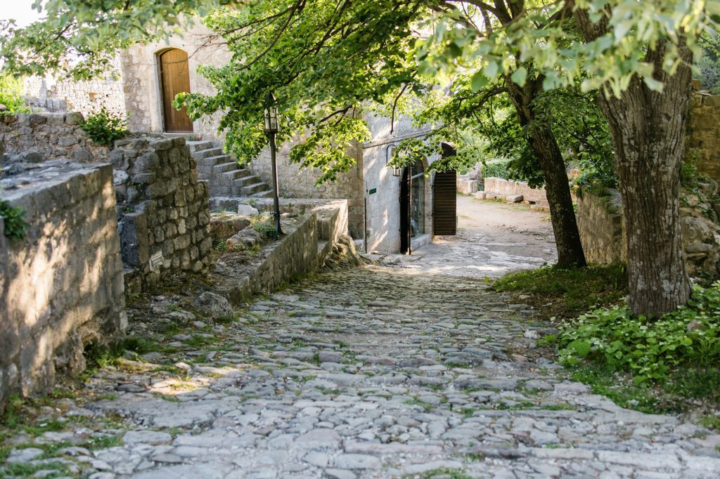 Old Town Bar in Montenegro. Old cobbled street. Travel and vacations